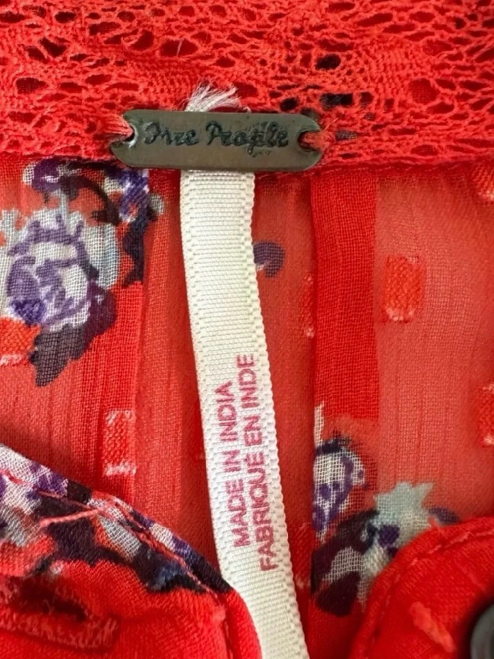 NWOT - Free People Boho Red Floral Blouse 